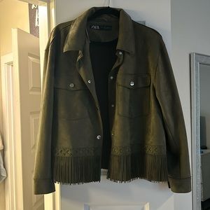 Zara olive green fringe jacket size large